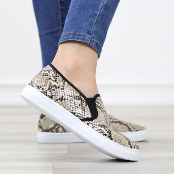 Snake Python Skin Print Fashion Slip On Sneakers Shoes - Picture 8 of 14